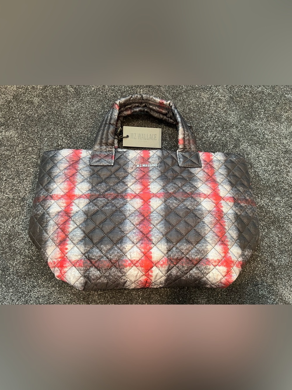 MZ Wallace Redwood Plaid Quilted Oxford Nylon Small Metro Tote NWT
